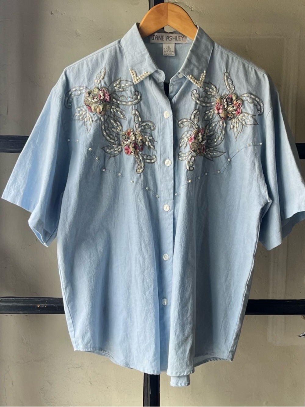 Deadstock 80’s Jane Ashley Embellished Chambray Denim Button Up